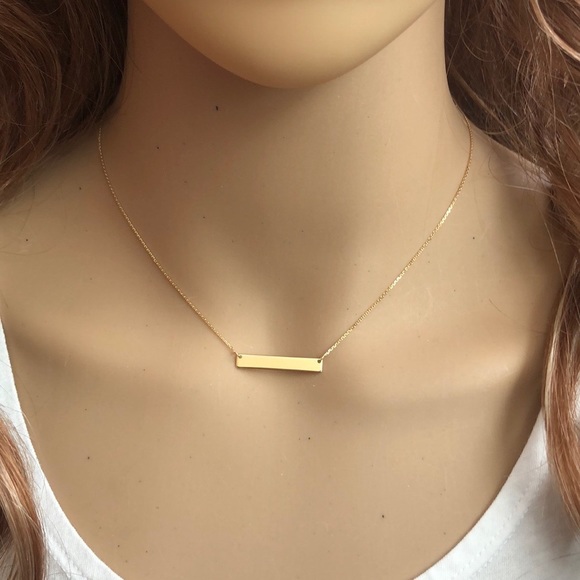 Element Shine Jewelry - 14K Solid Gold Mini Bar Plate Geometric Necklace